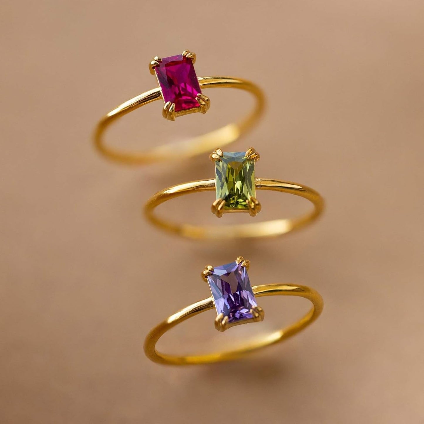 Gold Birthstone Rings for Women Non Tarnish 14K Gold Plated Birthstone Ring Gold Emerald Rings for Birthday Gifts Trendy Stuff Dainty Birthstone Rings Personalized Jewelry Gifts