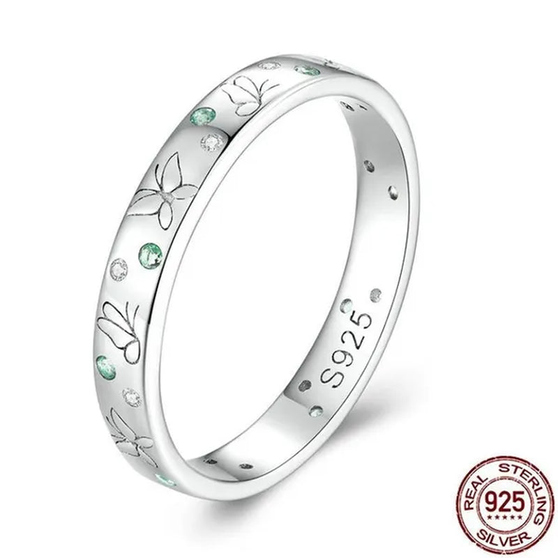 Original Ring 925 Sterling Silver Green Zircon Butterfly Fashion Ring for Women
