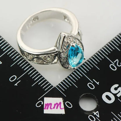 Blue Topaz White Topaz 925 Sterling Silver Fashion Ring Size 5 6 7 8 9 F881