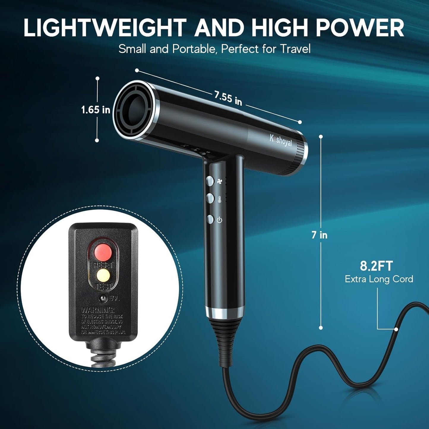Professional High Speed Hair Dryer, Ionic Hair Dryer 110,000 RPM Brushless Motor for Fast Drying,1600W Low Noise Blow Dryer, Portable Hair Dryer for Travel Home Gift (Black)