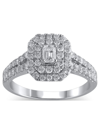 1 Carat T.W. (I2 Clarity, H-I Color)  Emerald Cut Diamond Engagement Ring in 10Kt White Gold, Size 7