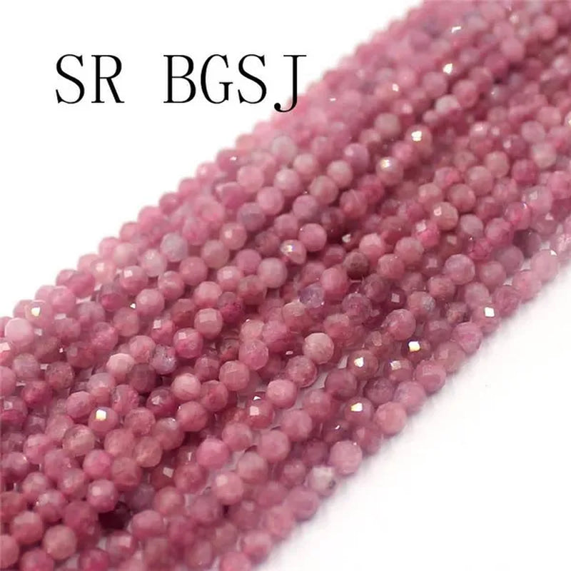 3mm Faceted Natural Round Pink Tourmaline Natural Gemstone Jewelry DIY Bail Spacer  Beads Strand 15"