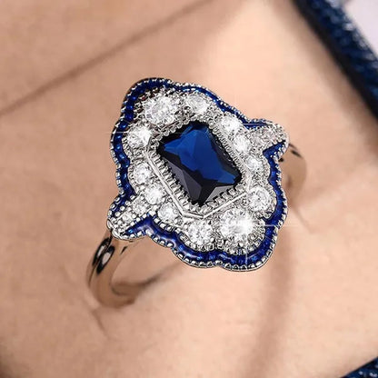 Delicate Fashion Blue Sapphire Rings for Women Engagement Wedding Ring Jewelry Gift