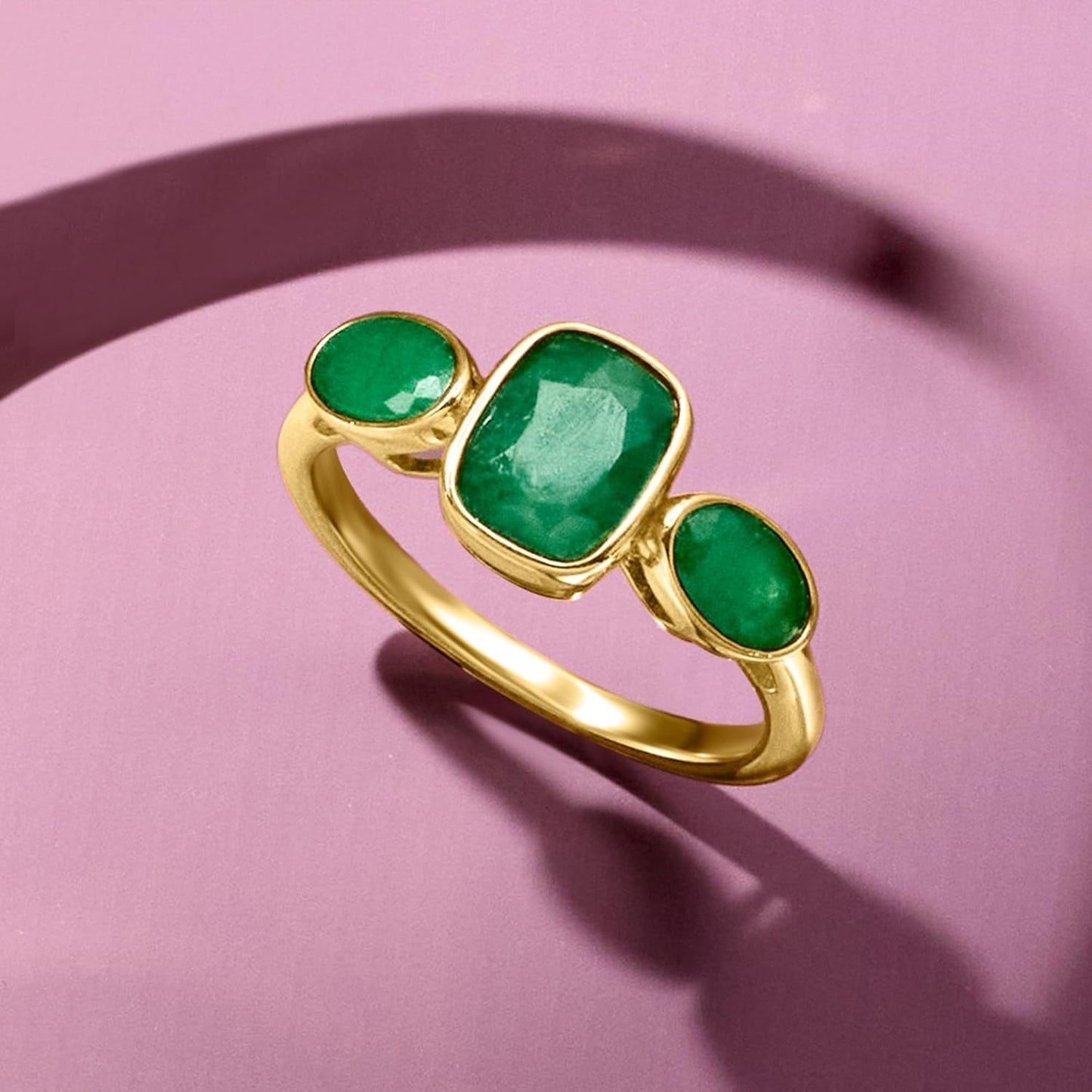 2.80 Ct. T.W. Emerald 3-Stone Ring in 18Kt Gold over Sterling. Size 7