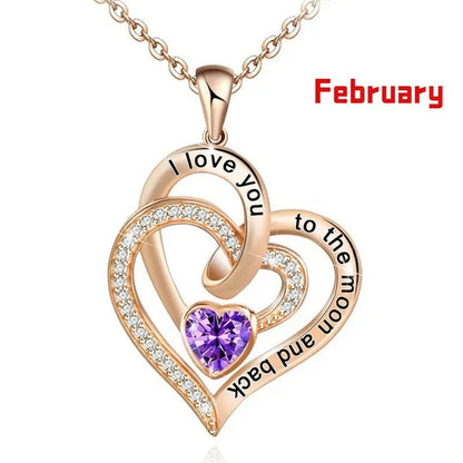 Ladies Heart-shaped Necklace Plated 925 Sterling Silver Birthday Jewelry I Love You Heart-shaped Diamond Necklace Birthday Gift for Girlfriend, Wife, Mother, Daughter, Grandmother