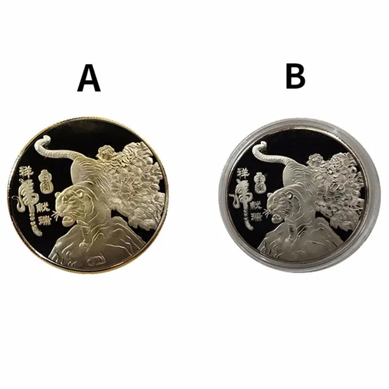 3Styel Gold / Silver Tiger Commemorative Coin Year of the Tiger Metal Replica Badge