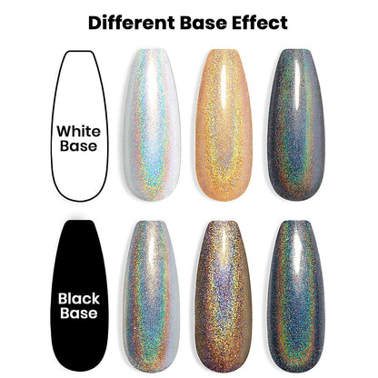 Holographic Gel Nail Polish Set 3PCS Black Gold Silver Gorgeous Glossy Soak off Nail Gel with Glitter Mermaid Unicorn Effect Lamp Curing Required for Nail Art Design Manicure Salon DIY at Home