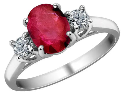 9/10 Carat (Ctw) Ruby Ring with Diamonds in 14K White Gold