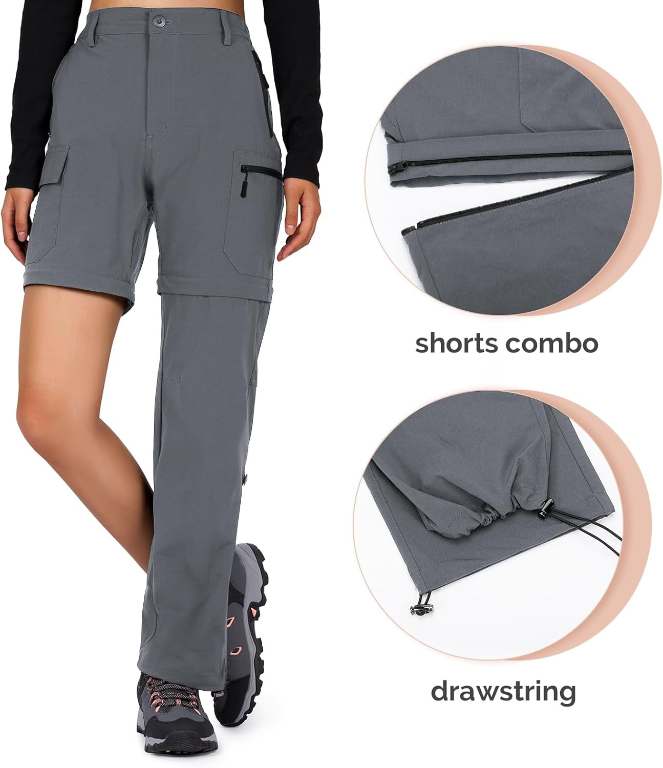 Women'S-Hiking-Pants-Convertible Quick-Dry-Stretch-Lightweight Zip-Off Outdoor Pants with 5 Deep Pockets