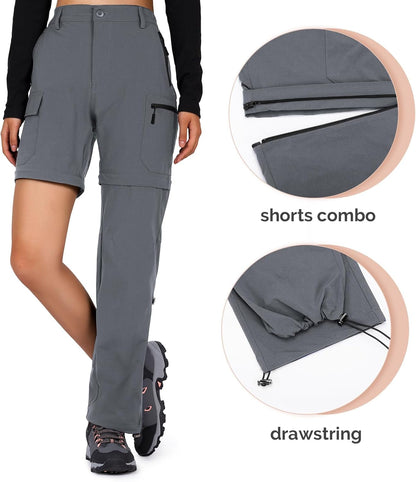 Women'S-Hiking-Pants-Convertible Quick-Dry-Stretch-Lightweight Zip-Off Outdoor Pants with 5 Deep Pockets