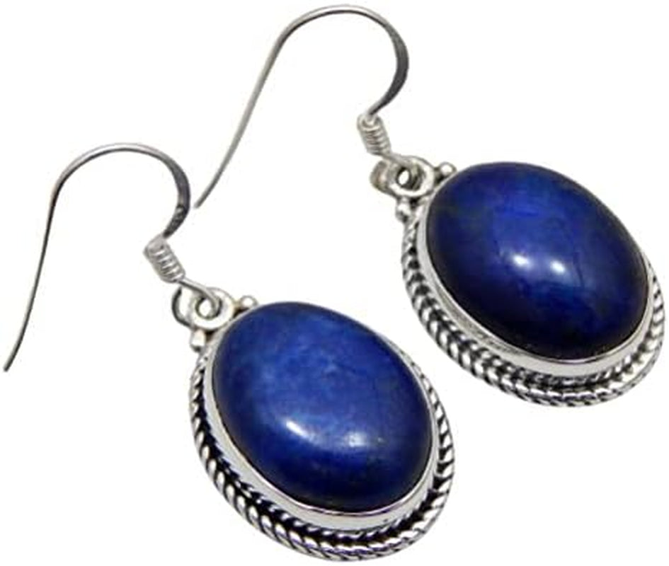 Fortune Charms Inc 925 Sterling Silver Earring Lapis Lazuli Earring Oval Shape Earring Blue Stone Earring Gemstone Handmade Silver Jewelry Gift for Her - WORLD TIME VISITS