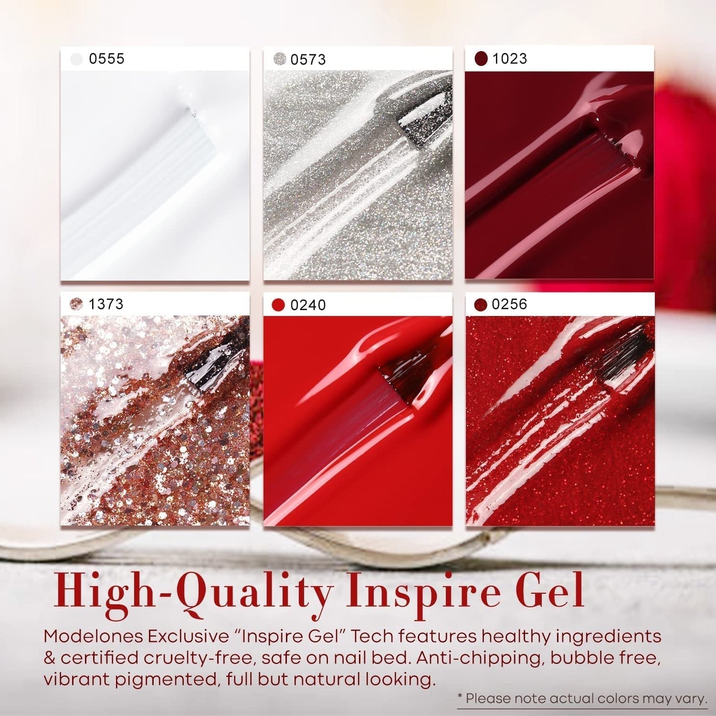 Red Gel Nail Polish Set 6 Colors, White Glitter Sparkle Bright Burgundy Dark Rose Champagne Silver Candy Cane Nail Gel Kit Soak off Nail Art Gel Design Mani Salon DIY Gift for Girls Women