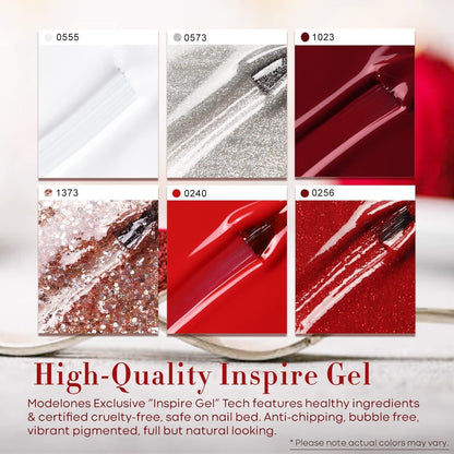 Red Gel Nail Polish Set 6 Colors, White Glitter Sparkle Bright Burgundy Dark Rose Champagne Silver Candy Cane Nail Gel Kit Soak off Nail Art Gel Design Mani Salon DIY Gift for Girls Women