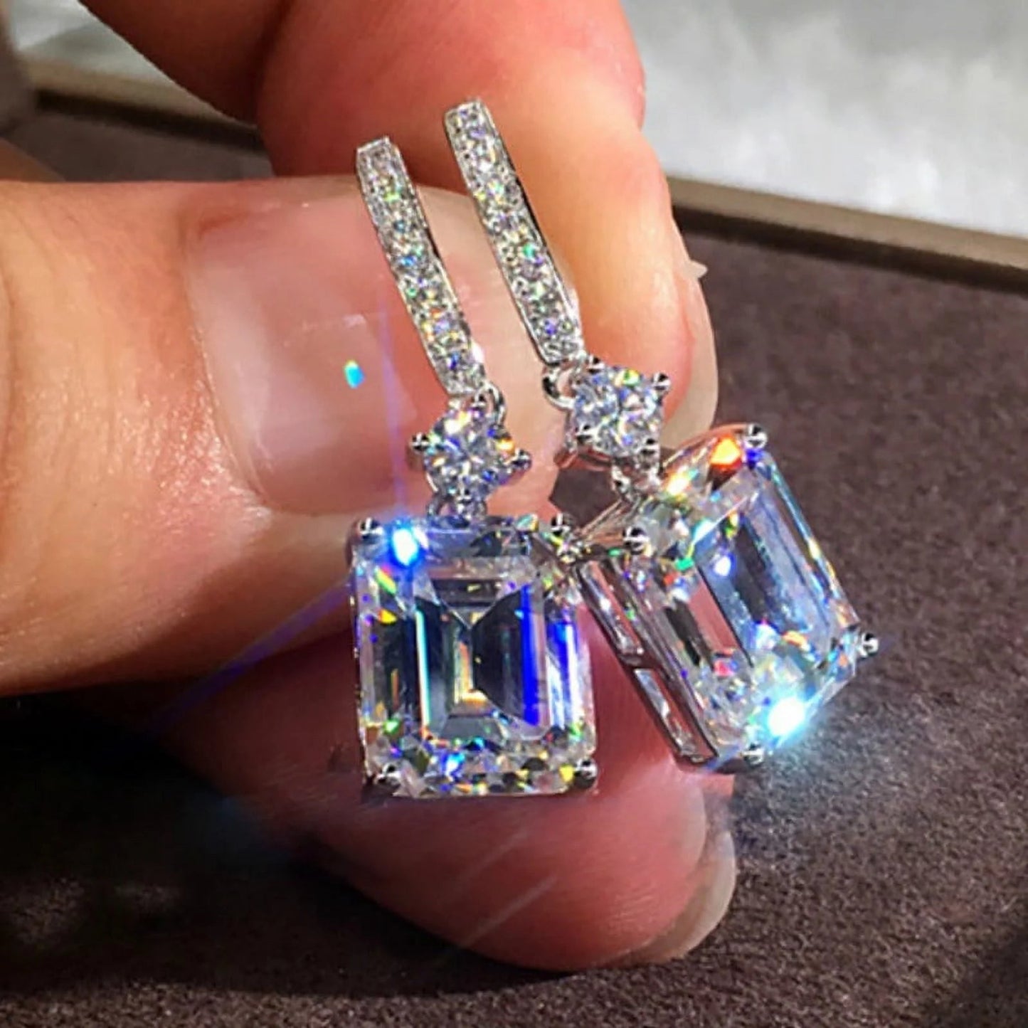 Exquisite 925 Sterling Silver Diamond Crystal Drop Earrings for Women