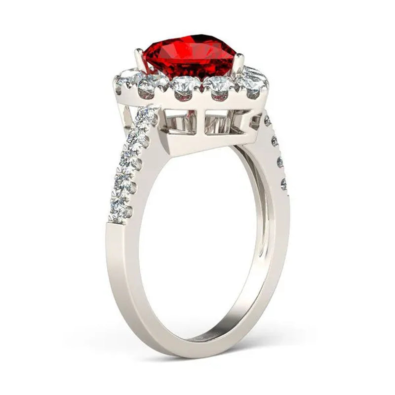 Beauty Silver Crystal Zircon Ruby Love Heart Ring Engagement Ring Gift Wedding Party Rings Female Ring Size 6-10