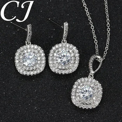 CANDICE 1 Set White Gold Plated Jewelry Set Full Clear CZ Crystal Pendant Necklace Earrings Sets with YELLOW Zirconia Stone