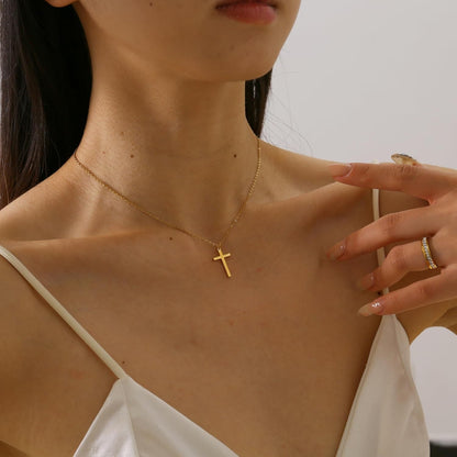 18K Gold Plated Sideways Cross Necklace for Women Stainless Steel Tiny Small Cross Pendant Necklace Dainty Simple Jewelry Christmas Gifts