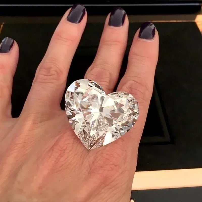 Largest 925 Solid Sterling Silver Flawless Heart Shaped White Sapphire Diamond Ring in the World Wedding Engagement Jewelry Valentines Day Gift Size 5 6 7 8 9 10