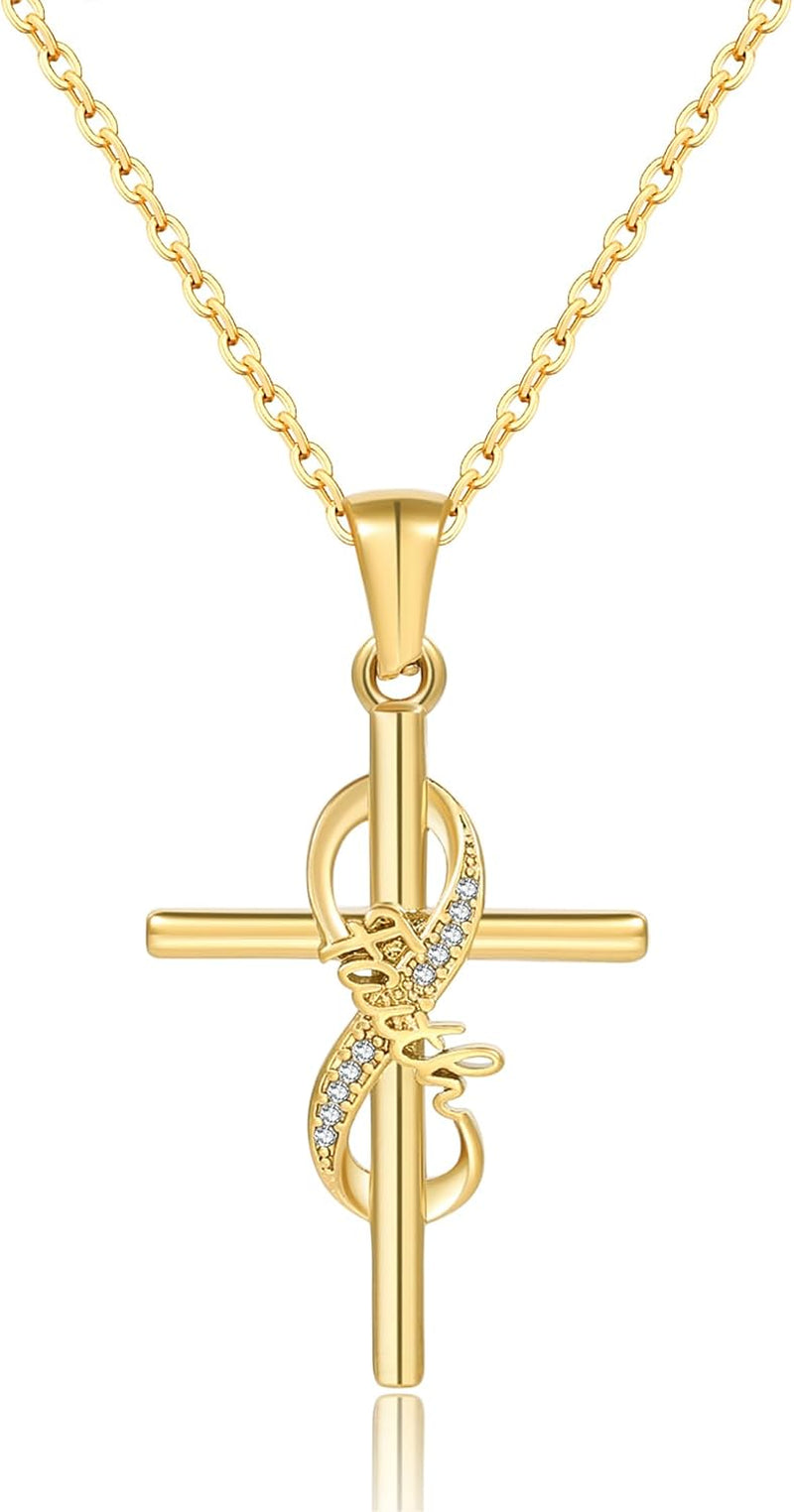 Faith Cross Necklace for Women - 18K Gold Plated Stainless Steel Christian Bible Verse Crucifix Pendant Necklaces| Religious Jewelry Gift for Mom, Sister& Friend (Mother'S Day, Birthday) - WORLD TIME VISITS