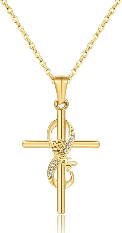 Faith Cross Necklace for Women - 18K Gold Plated Stainless Steel Christian Bible Verse Crucifix Pendant Necklaces| Religious Jewelry Gift for Mom, Sister& Friend (Mother'S Day, Birthday) - WORLD TIME VISITS
