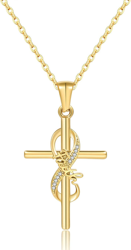 Faith Cross Necklace for Women - 18K Gold Plated Stainless Steel Christian Bible Verse Crucifix Pendant Necklaces| Religious Jewelry Gift for Mom, Sister& Friend (Mother'S Day, Birthday) - WORLD TIME VISITS