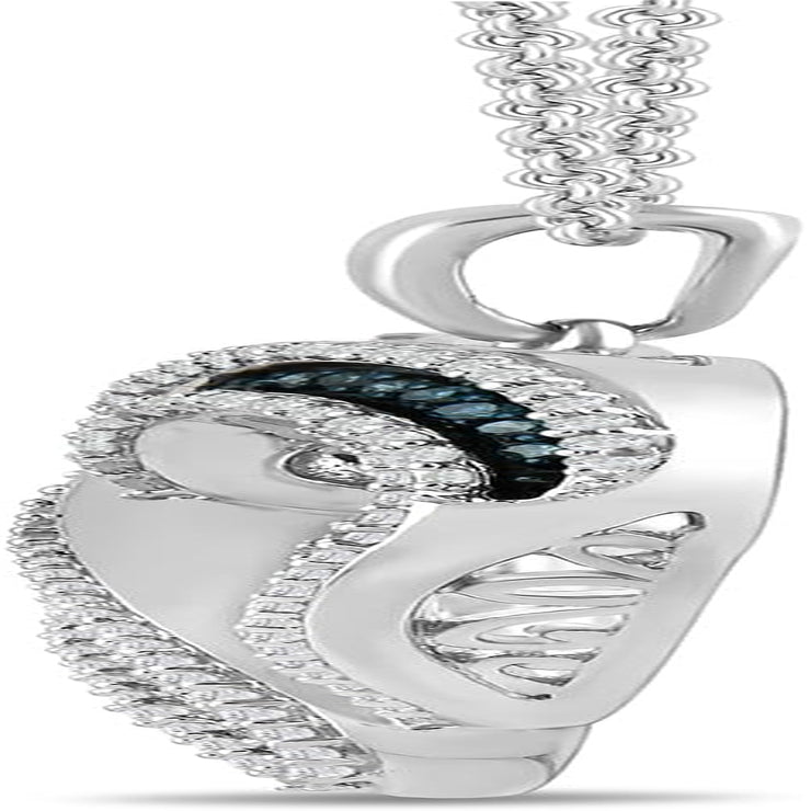 Sterling Silver Blue and White Diamond Heart Pendant Necklace (1/2 Cttw), 18" (Previously Amazon Collection)