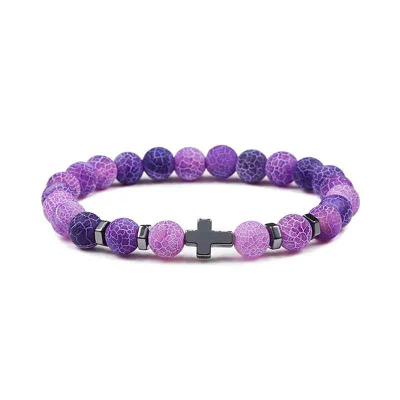 Hot Men Natural Tiger Eye Beads Hematite Cross Bracelets Onyx Meditation Prayer Bead Bracelet Women Stone Yoga Jewelry Homme