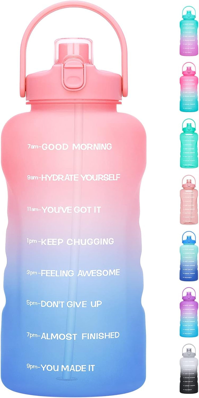 1 Gallon Water Bottles with Straw, 128 Oz / 3.8L Water Bottle BPA Free Innovative 2-IN-1 Lid Gym Bottle with Times to Drink Motivational, Large for Sports Fitness Camping Water Jug One Gallon