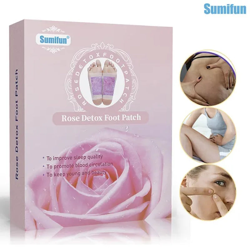 Sumifun 12Pcs/Box Rose Detox Foot Pads Foot Patches Detox Patches Adhesive Improve Sleep Quality Weight Loss Slimming Patch Health Care