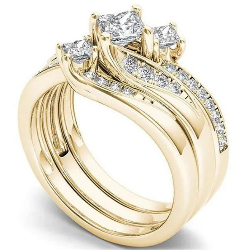Exquisite 3Pcs/Set  Ring Set Anniversary Gift Engagement Bridal Wedding Rings Jewelry For Women Ladies Size 5-11