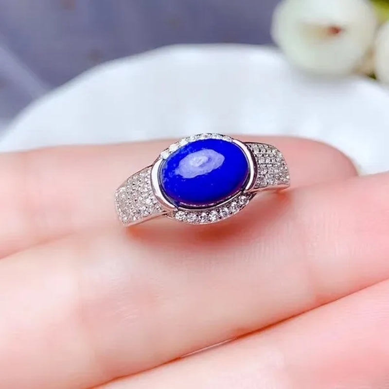 CoLife Jewelry 925 Silver Lapis Lazuli Ring for Daily Wear 7mm*9mm Natural Lapis Lazuli Ring Fashion Silver Gemstone Ring