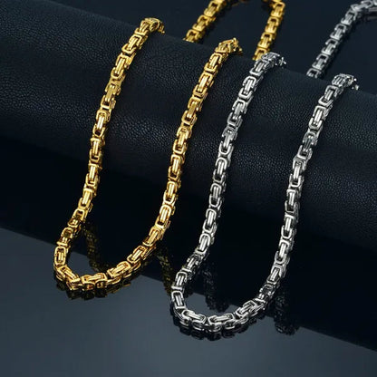 Men's Hip Hop Silver-tone/18K Gold Plated Stainless Steel Byzantine Box Link Chain Necklace