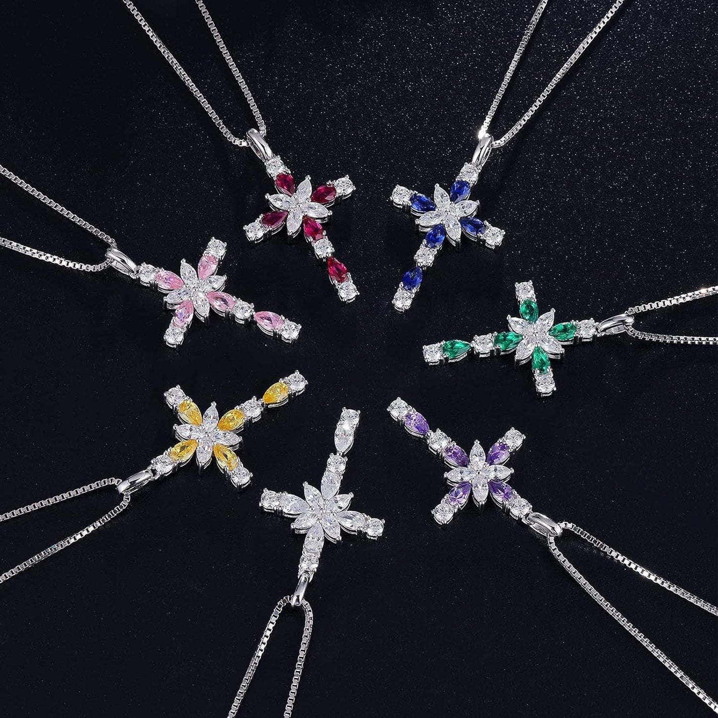 Star Cross Necklace for Women 925 Sterling Silver Infinity Diamond Cross Pendant with Birthstone Cubic Zirconia, Cross Jewelry for Women Mom