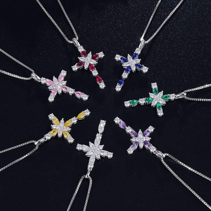 Star Cross Necklace for Women 925 Sterling Silver Infinity Diamond Cross Pendant with Birthstone Cubic Zirconia, Cross Jewelry for Women Mom