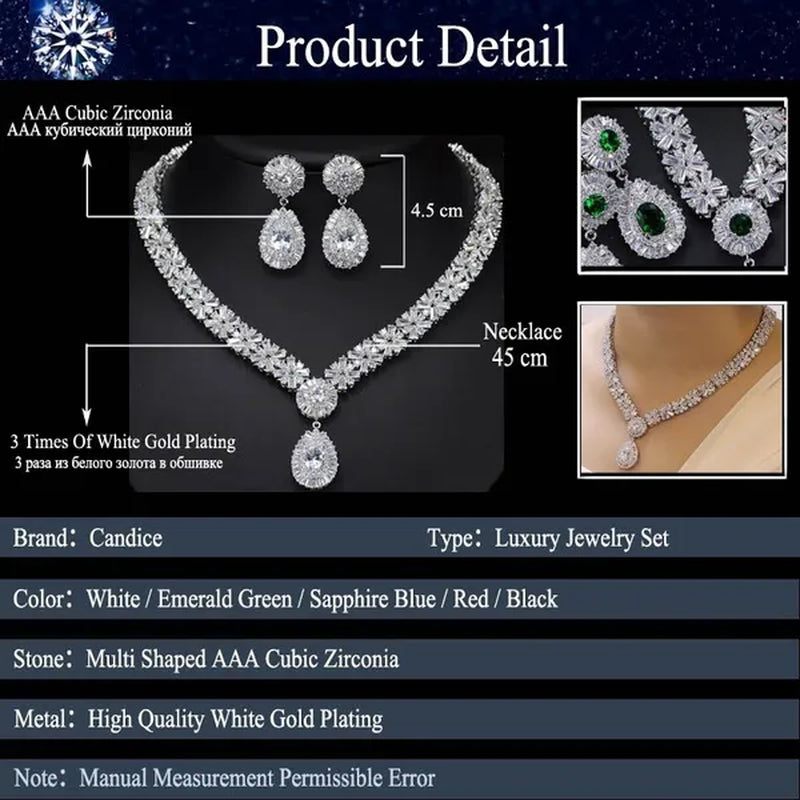 CANDICE Twinkling CZ Stone Setting Luxury Water Drop Pendant Necklace and Earrings Elegant White Gold Plating Jewelry Wedding Set Bridal Accessories for Bride