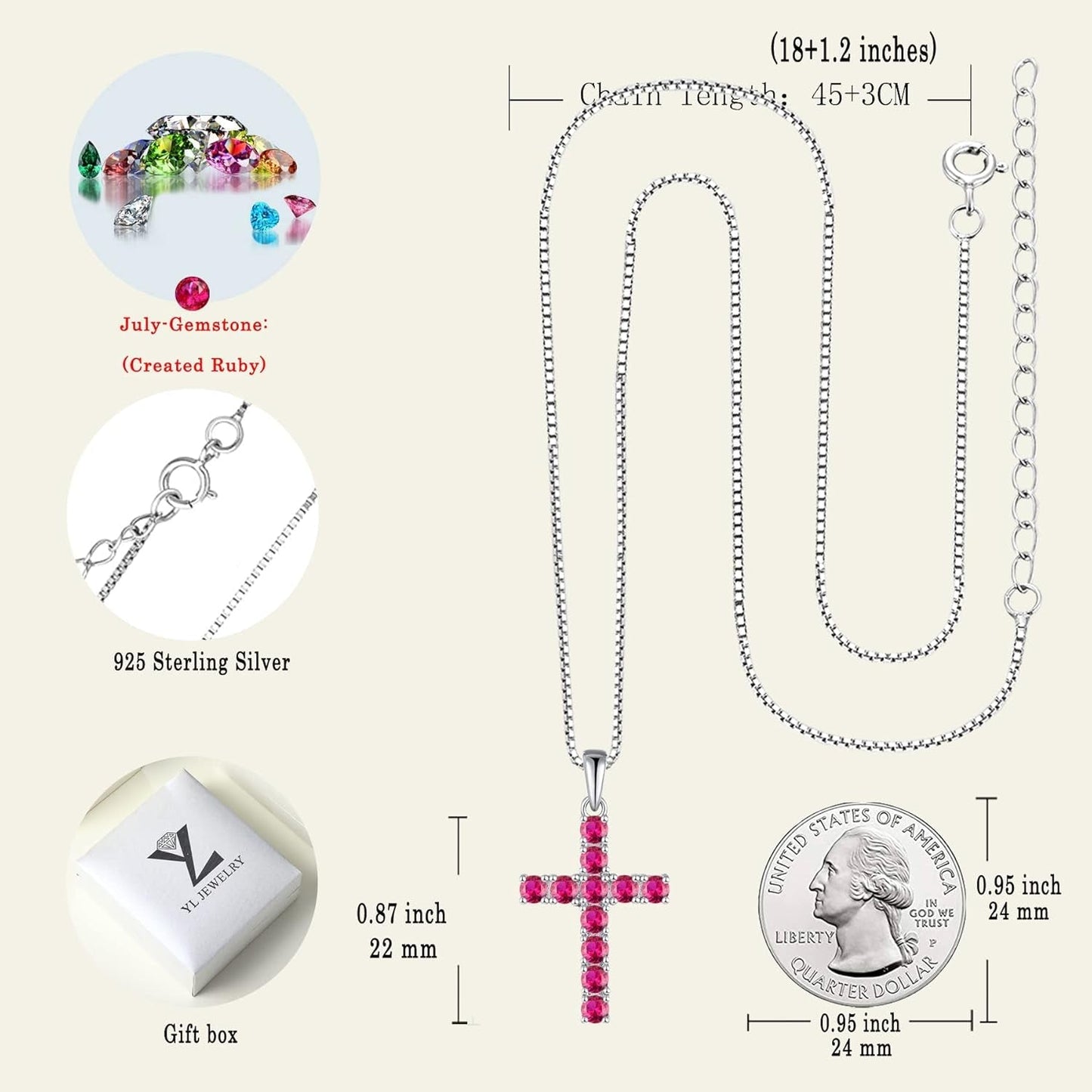 Women'S Cross Necklace 925 Sterling Silver Halo Crucifix Pendant Gemstones Criss Jewelry