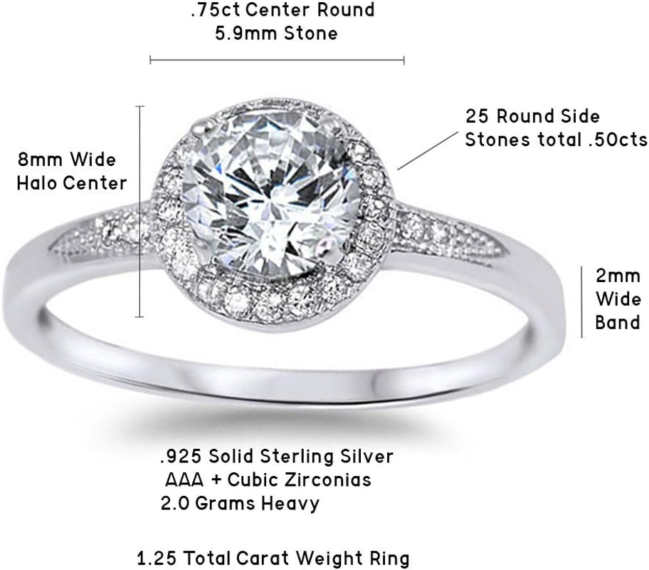 1.25Ct Halo Set Solitaire Cubic Zirconia & Simulated Gemstone Promise Engagement Ring .925 Sterling Silver Ring Sizes 3-12 Colors - WORLD TIME VISITS