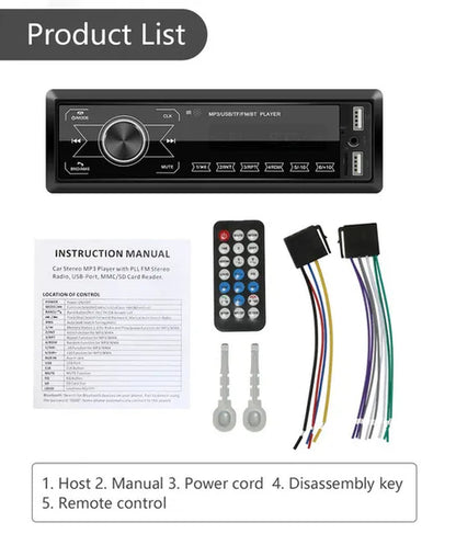 1DIN Touch Car Stereo 12V In-Dash Auto Radio Car MP3 Player Audio Music Stereo with Remote Control Fm/Bluetooth/Usb/Sd/Aux-In Colorful Lights +TF Card (Optional)