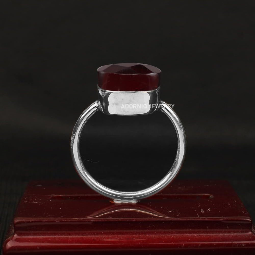 Solid 925 Sterling Silver Ring for Womens Ruby Ring Sterling Silver Wedding Ring July Birthstone Checkerboard Cushion Gemstone Ring