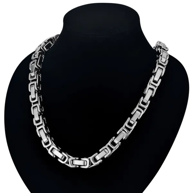 Vintage Silver 18K Gold Plated Chunky Men Titanium Stainless Steel Byzantine Box Necklace Chain XL827