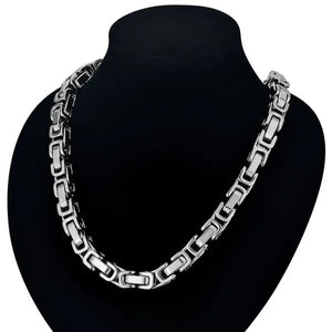 Vintage Silver 18K Gold Plated Chunky Men Titanium Stainless Steel Byzantine Box Necklace Chain XL827