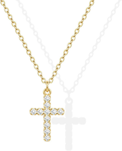 Cross Necklace for Women,18K Gold/Silver Plated Tiny Cubic Zirconia Cross Pendant Necklace for Women Simple Layered Cross Necklaces for Women