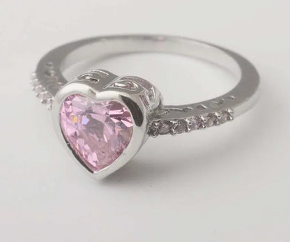 8Mm Heart Cut Pink Topaz 925 Sterling Silver Gemstone Wedding Ring Size 6-10 US Size
