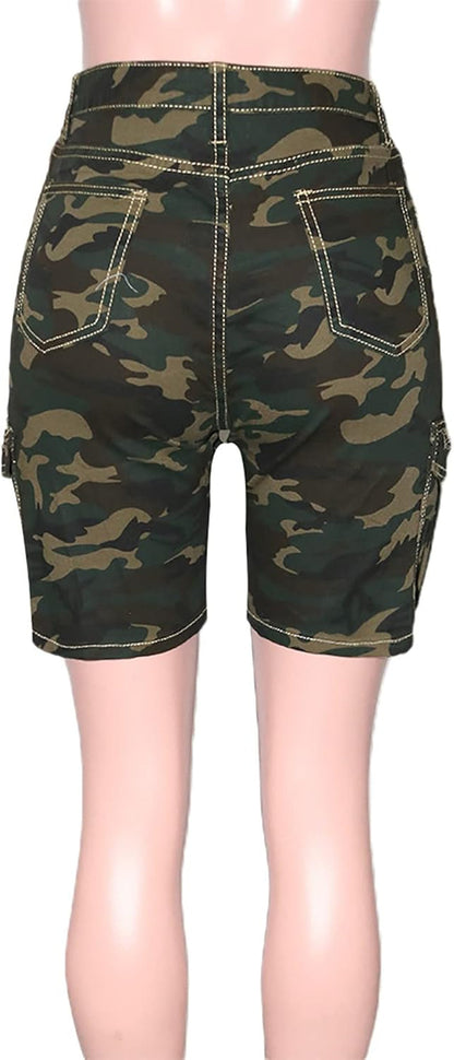 Womens Camo Cargo Shorts High Waisted Casual Trendy Summer Army Fatigue Short Jeans Loose Fit Workout Short Pants