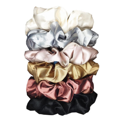 6 Pcs Satin Silk Scrunchies - Hair Ties, Fashion Hair Bands, Bows, Ropes, Elastic Bracelets, Ponytail Holders, Hair Accessories for Women and Girls (4.5 Inch, Classic Color)