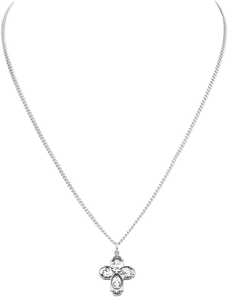 Small Four Way Cross with Holy Spirit Pendant Necklace, 18"