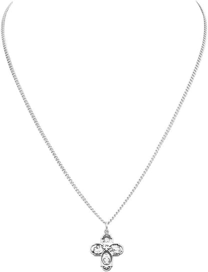 Small Four Way Cross with Holy Spirit Pendant Necklace, 18"