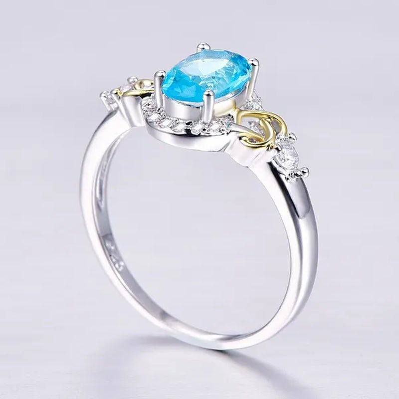 Fashion Wedding Bride Oval Cut Rainbow Blue Topaz Sapphire Ruby Gemstone Jewelry Ring