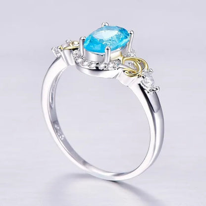 Fashion Wedding Bride Oval Cut Rainbow Blue Topaz Sapphire Ruby Gemstone Jewelry Ring