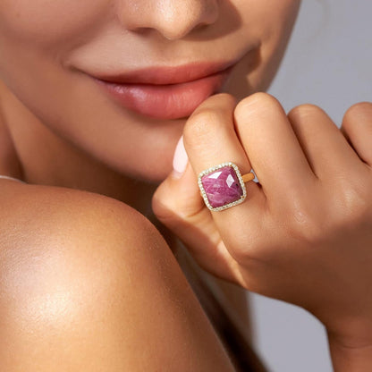 Natural Gemstone Rings, 925 Sterling Silver Genuine Gemstone Square Ring with Diamonds for Women Girls, Birthstone Rings Jewelry Gifts for Valentine'S Day, Birthday (Available 6,7,8)